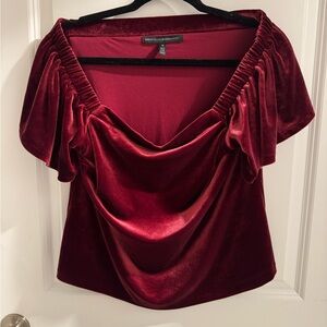 White House Black Market Deep Red Velvet Off Shoulder Blouse